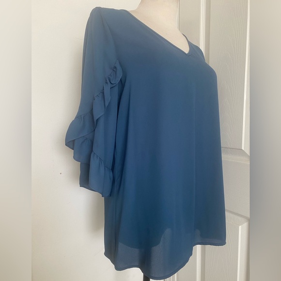 Joseph Ribkoff Nightfall Ruffled Tulip Sleeve Top - Picture 4 of 12